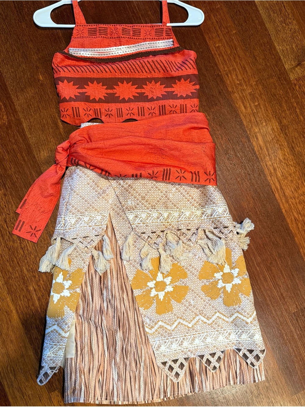 Disney Moana 9/10 Girls Costume Skirt,Orange Waist and Yellow Jungle Tribal
